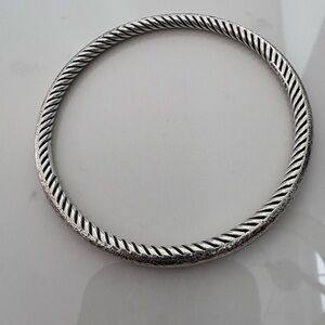 David Yurman hammered 925 silver bangle bracelet with reverse cable
